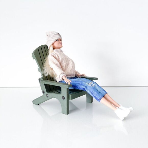 Miniature Adirondack Chair Olive For 12” Barbie Integrity Fashion Dolls 1:6 - Picture 1 of 4
